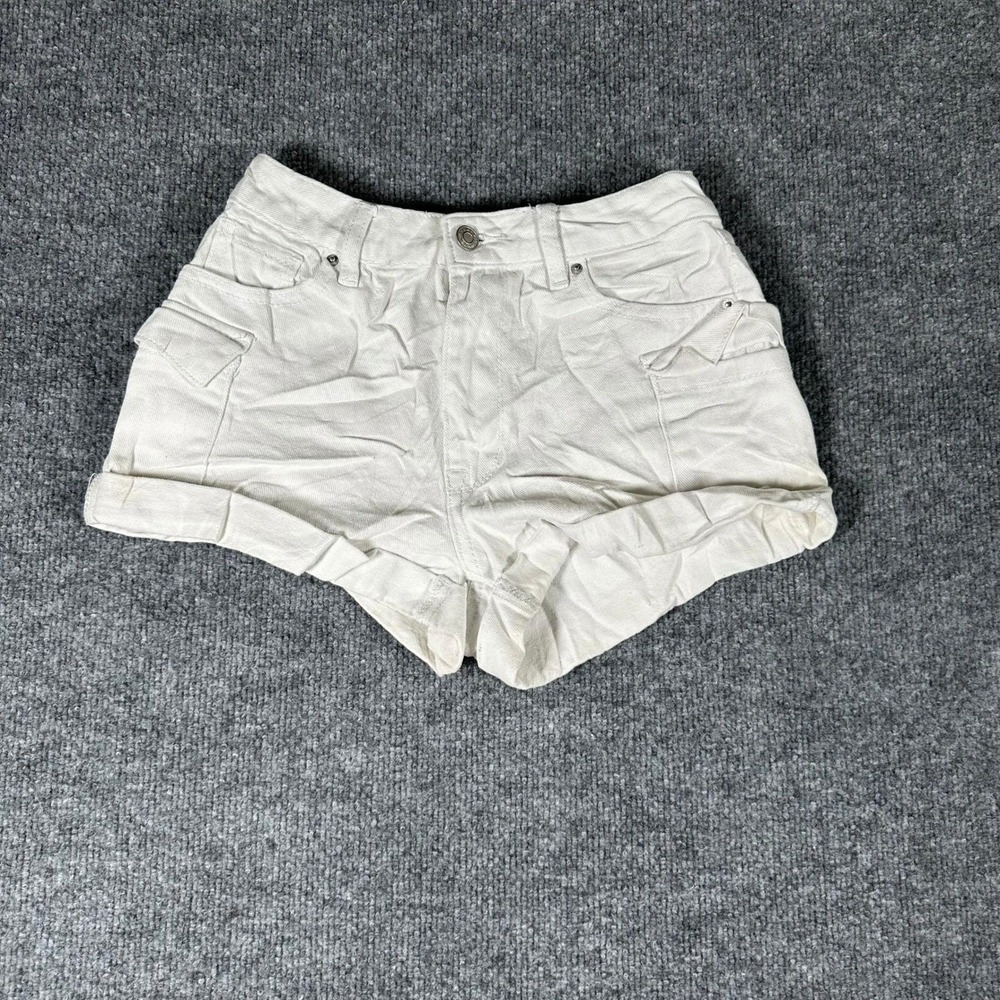 PacSun Cargo Shorts Womens Size 24 White Ultra High Rise Cotton Cuffed Utility